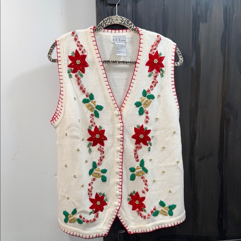 B.P. Design Knit Vest with Red Embroidery